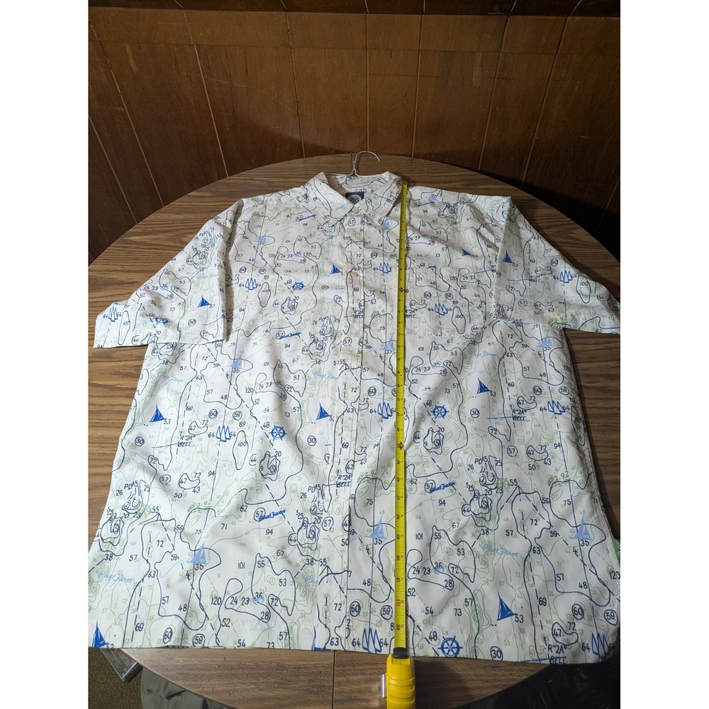 Phat Farm Yacht Club Mens XXL White Nautical Map Print Short Sleeve Button Shirt